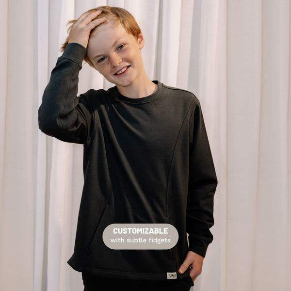 Fidget sweater for sensory sensitive children or children with autism or adhd -fidget hoodie - sensory friendly - soft sweater - add your fidgets for stress reduction