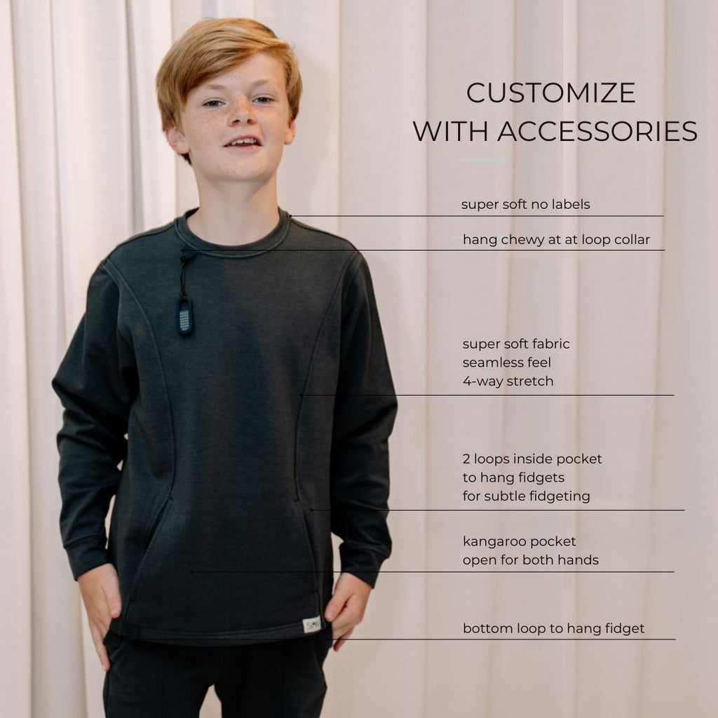 Fidget sweater for sensory sensitive children or children with autism or adhd -fidget hoodie - sensory friendly - soft sweater - add your fidgets for stress reduction