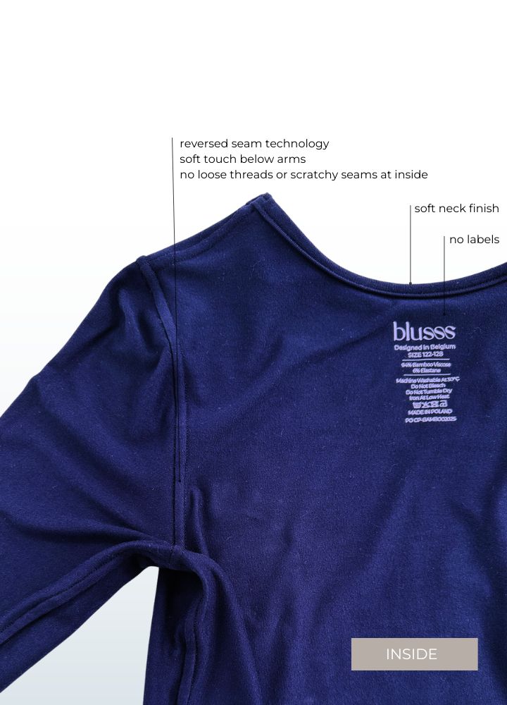 sensory friendly longsleeve blue for boys and girls - bamboo- blusss-INSIDE INFO