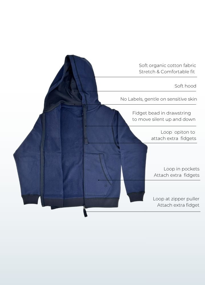 Fidget hoodie zipped for men and women-blusss-sensory friendly