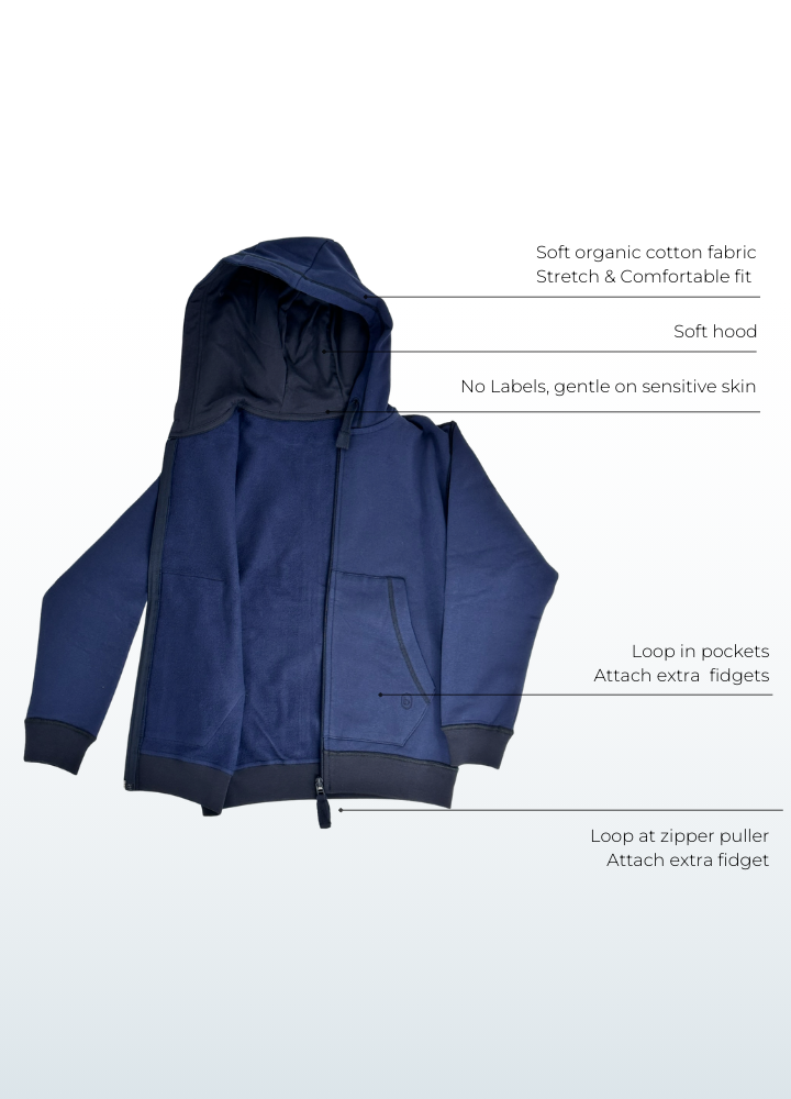 Fidget hoodie zipped for kids-blusss-sensory friendly