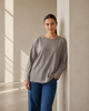 Loose-fit sensory friendly longsleeve in stone grey, boxy cut shown from a second angle