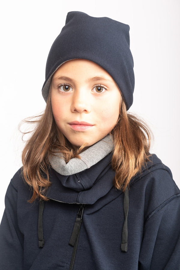 Warm soft itchy free reversible TUBE SCARF - grey/blue 